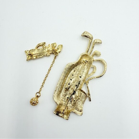 Vintage Rhinestone Gold Tone Golf Clubs and Bag Pins Brooches Lot - Picture 4 of 4